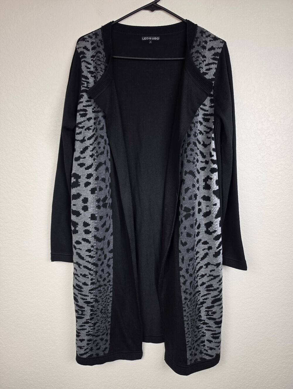 Leo & Ugo Black Wool Blend Leopard Open Cardigan